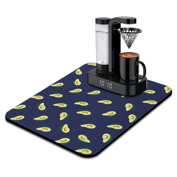 Green Avocado Coffee Bar Mat - 4-Layer Water Absorbent Drying Mat, Cute Fruit Print Counter Protector for Coffee Lovers