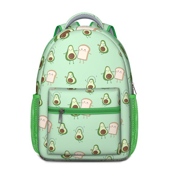 Green Avocado School Backpack with Cute Fresh Kawaii Fruit Pattern Print Aesthetic Design for Elementary Use and Travel