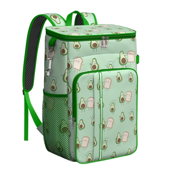 Green Avocado Pattern Insulated Cooler Backpack - 20L Soft Cooler Bag with Long-Lasting Insulation, Perfect for Picnics, Beach & Outdoor Adventures