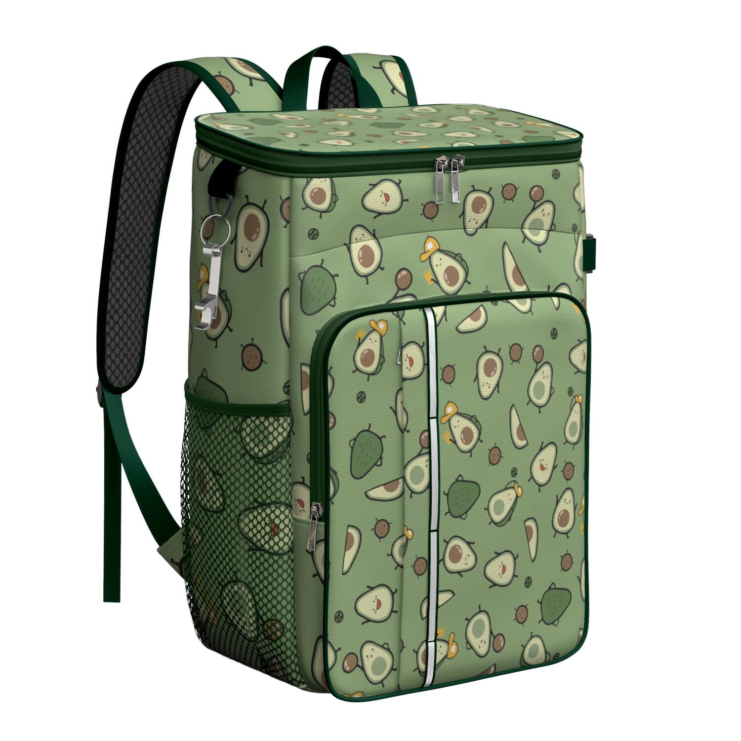 Green Avocado Pattern Insulated Cooler Backpack - 20L Soft Cooler Bag ...