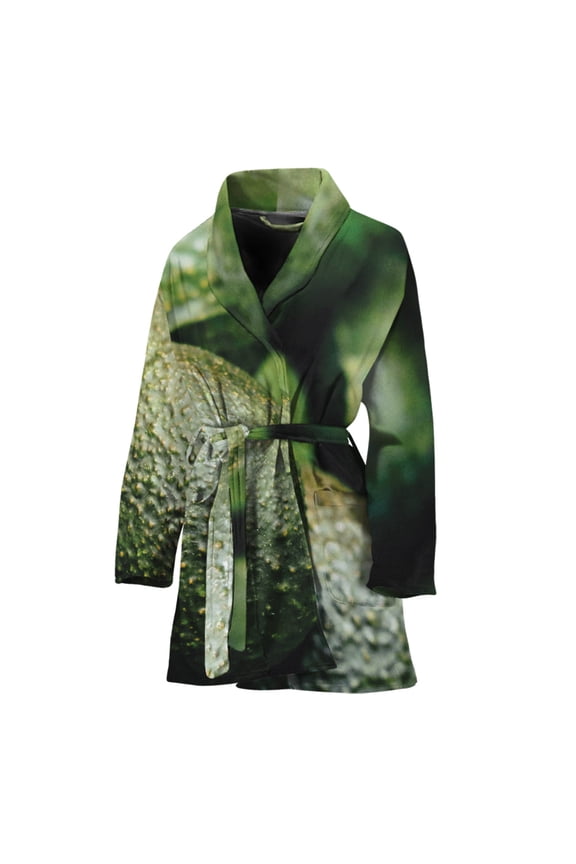 Green Avocado Women Bathrobe One Size Univeral Fits, Avocado Fruits Fashion Lightweight Plush Fleece Long Robe For Women
