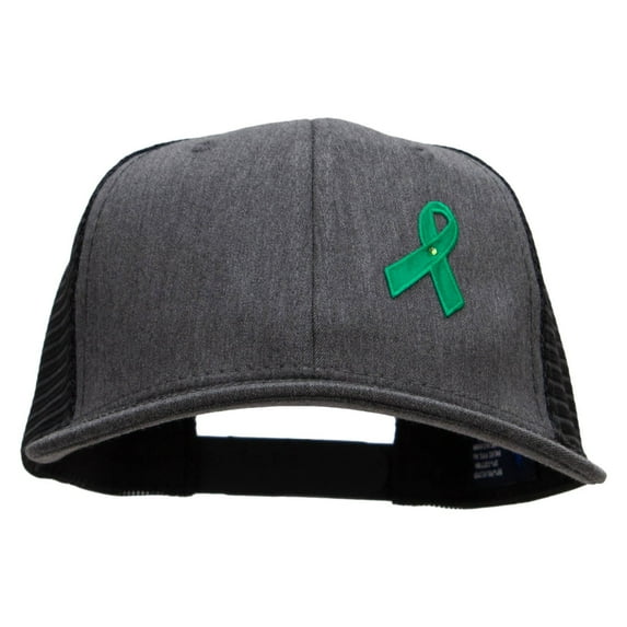 Green Awareness Symbol 6 Panel Structured Deluxe Trucker Cap - Heather Charcoal Black OSFM