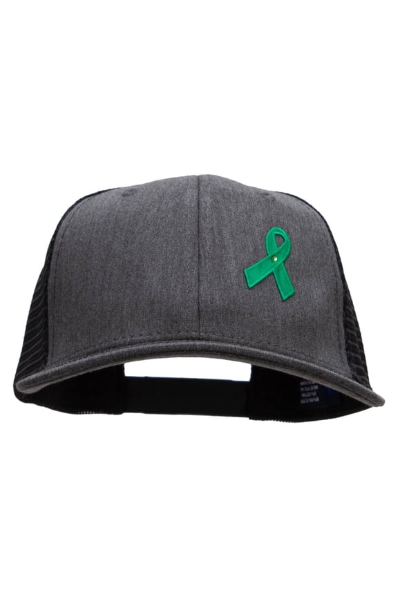Green Awareness Symbol 6 Panel Structured Deluxe Trucker Cap - Heather Charcoal Black OSFM