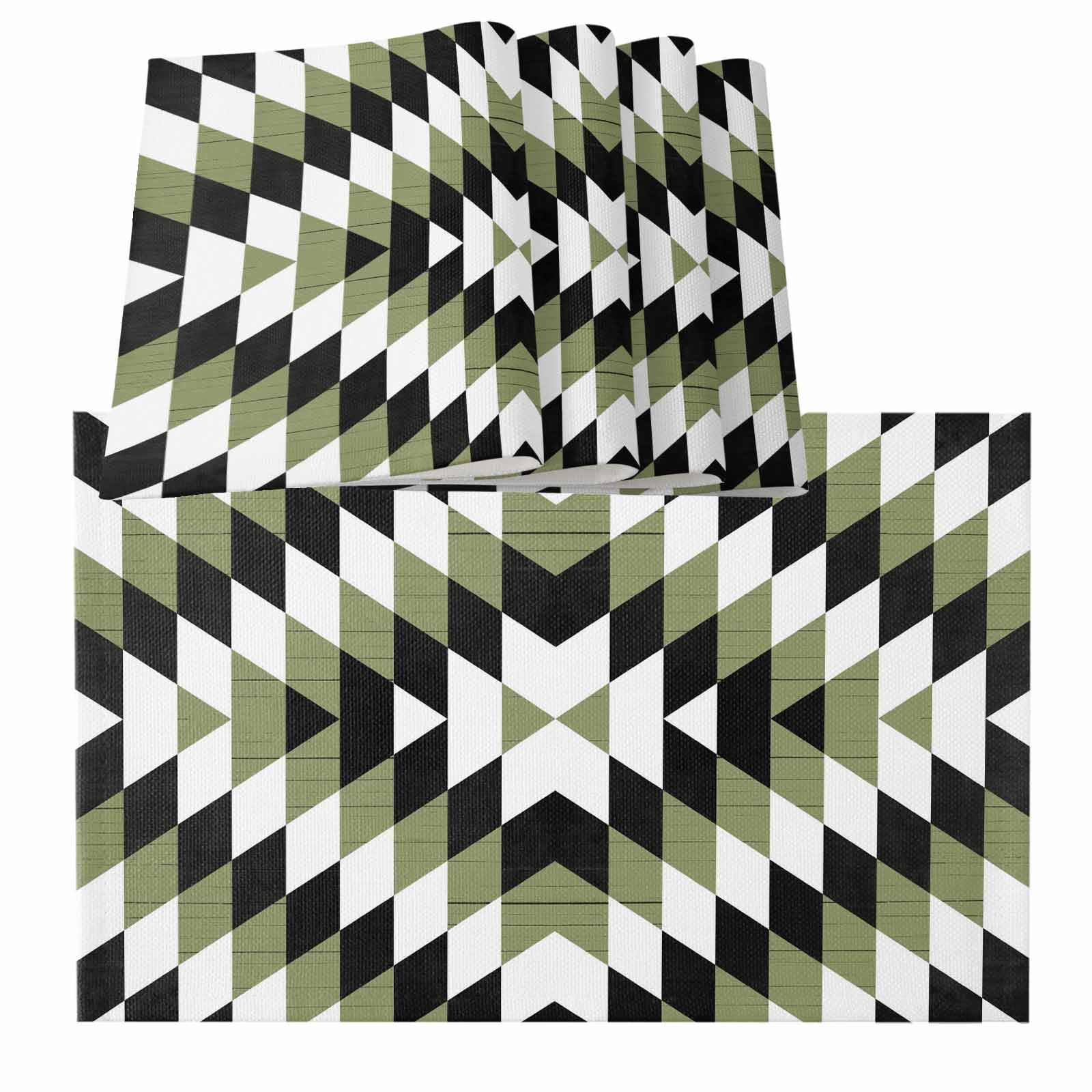 Green Aztec Black White Southwest Retro Geometric Burlap Kitchen Place ...