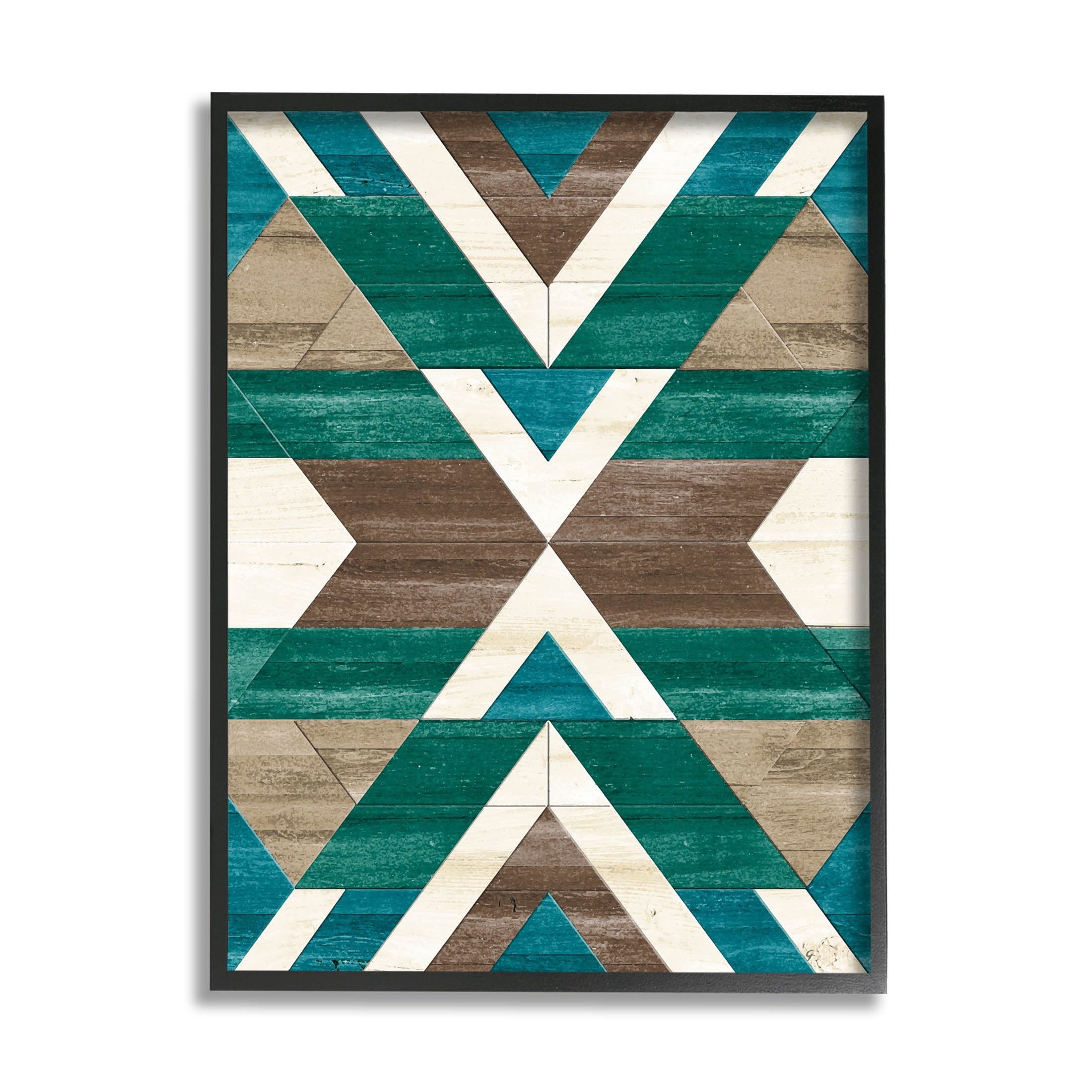 Green Aztec Geometric Pattern Abstract Graphic Art Black Framed Art Print Wall Art