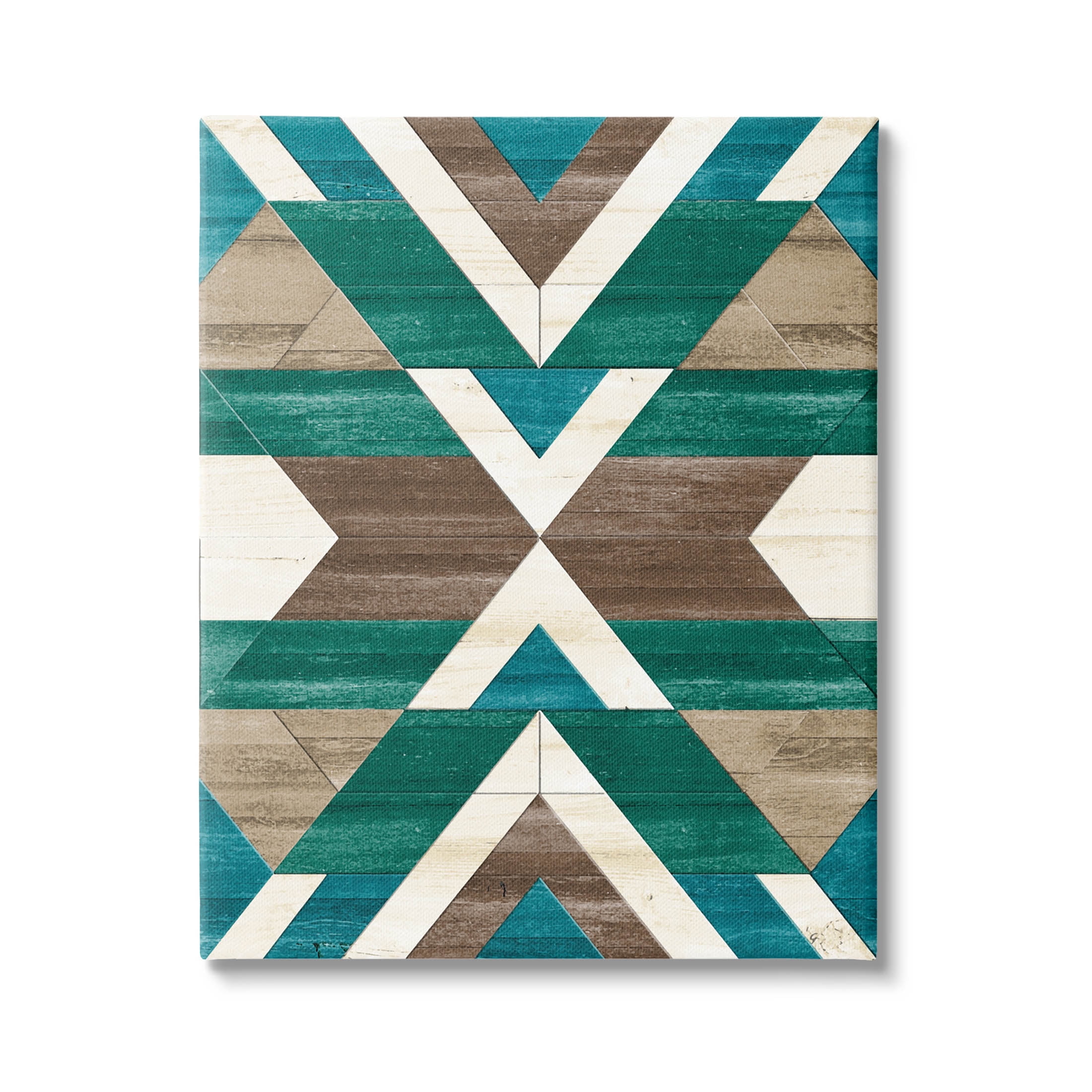 Green Aztec Geometric Pattern Abstract Graphic Art Gallery Wrapped Canvas Print Wall Art