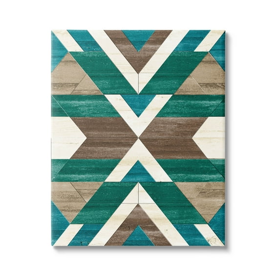 Green Aztec Geometric Pattern Abstract Graphic Art Gallery Wrapped Canvas Print Wall Art