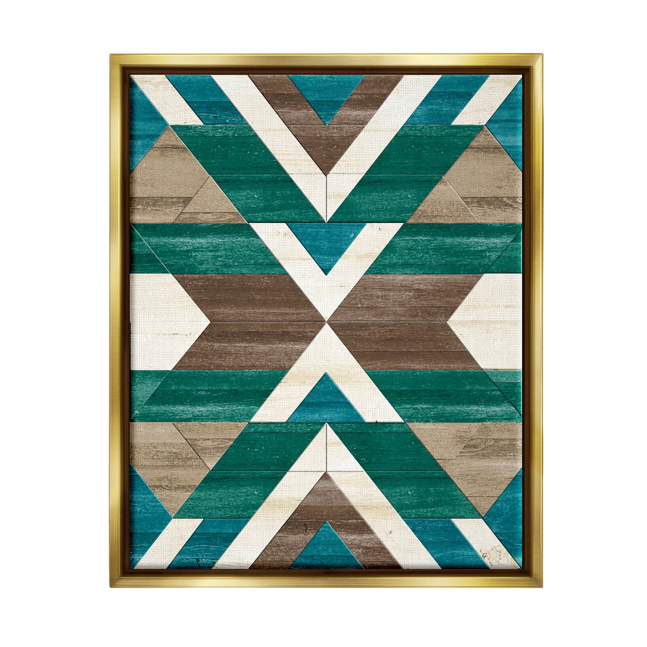 Green Aztec Geometric Pattern Abstract Graphic Art Metallic Gold Framed Art Print Wall Art