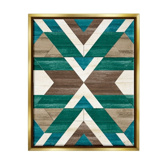 Green Aztec Geometric Pattern Abstract Graphic Art Metallic Gold Framed Art Print Wall Art