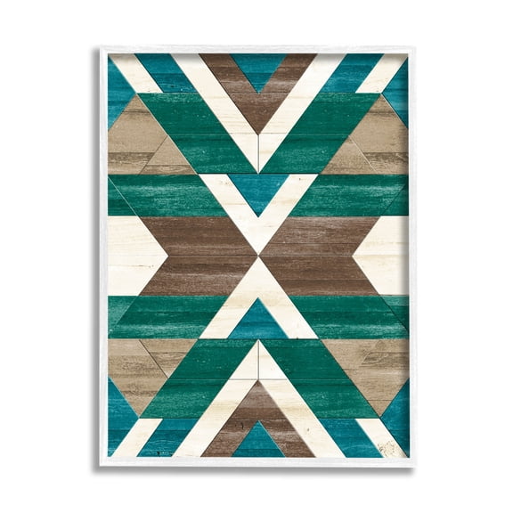 Green Aztec Geometric Pattern Abstract Graphic Art White Framed Art Print Wall Art
