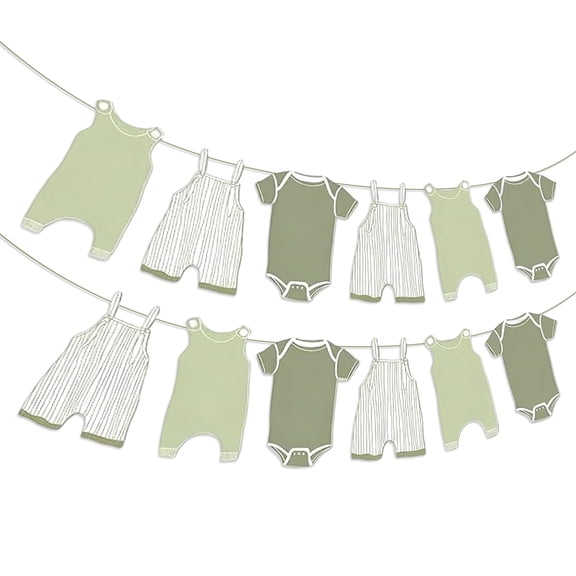 Green Baby Shower Banner - Clothesline Design Hanging Decoration for New Arrival Celebrations