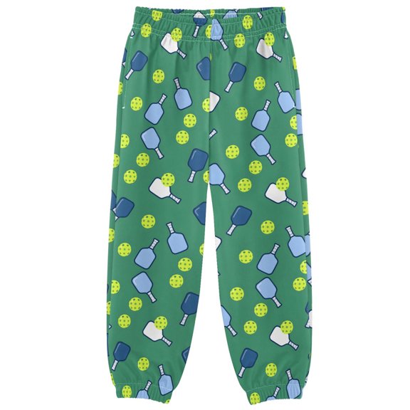 Green Background Blue Yellow Pickleball Boys Pants Kids Casual Sweatpants Joggers Toddler Sports Pants 3-10 Years