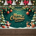 thumbnail image 1 of Green Background Christmas Banner Red Ornaments Xmas Display Gold Lettering Snowflake Accents Holiday Backdrop for Christmas Party Indoor Decoration Family Reunion, 1 of 9