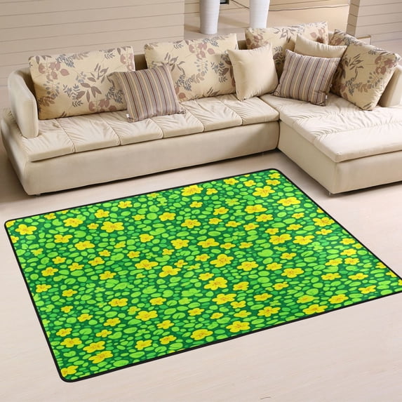 Green Background Flowers Soft Polyester Area Rug 36''x24'', Non Slip, Memory Foam, Water Absorbent