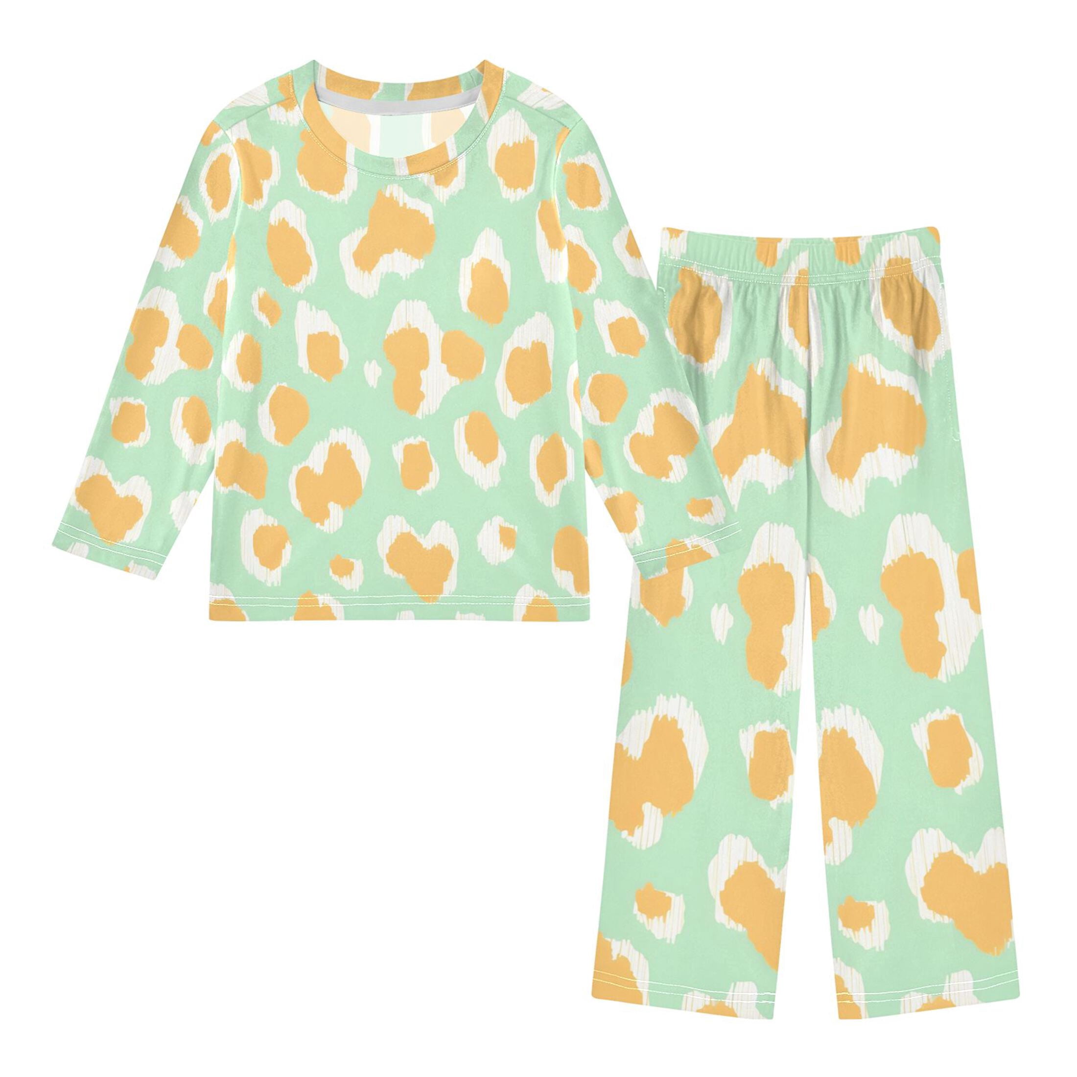 Green Background Pattern Pajama Set Soft Warm Cozy Fleece 2 Piece Fall ...