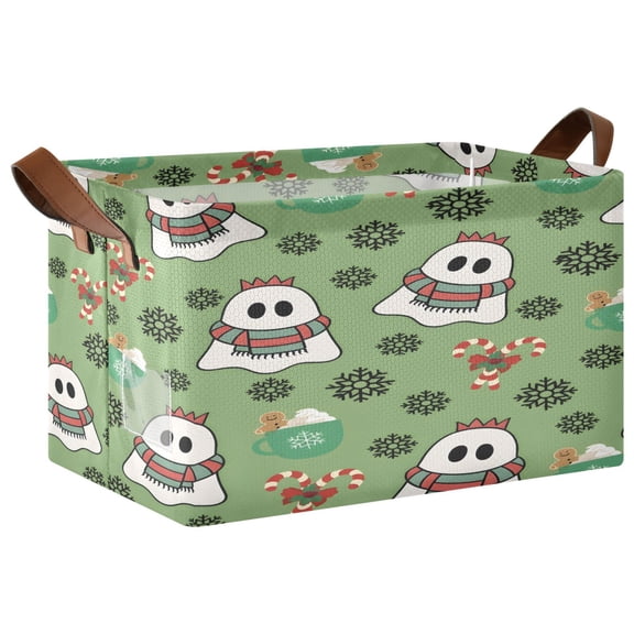 Green Background Skulls Foldable Storage Large Fabric Storage Baskets Organizer Storage Bins with Handles for Shelves