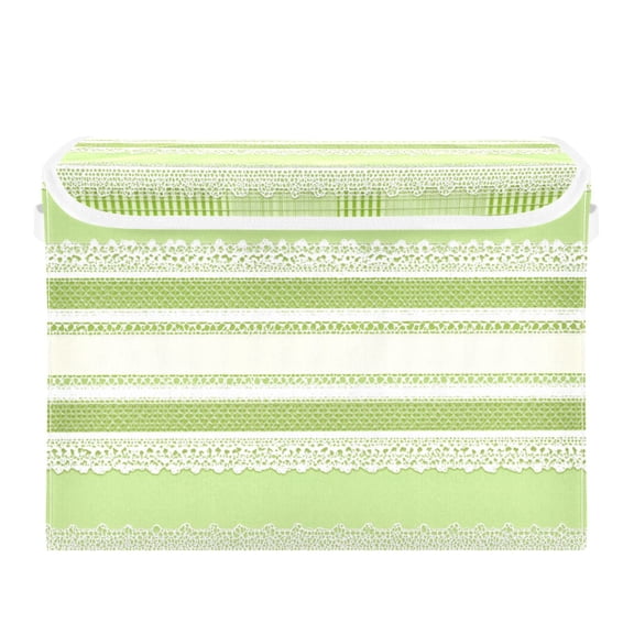 Green Background with White Lace Foldable Storage Bins with Lids Handles Collapsible Storage Containers Tote Boxes 16.5 x 12.6 x 11.8 inches