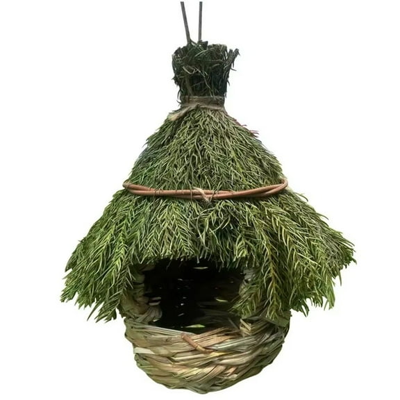 Green Backyard Birdhouse, Woven Straw Bird House, Cozy Bird Resting Breeding Place Finch Sparrow House Roosting Pouches for Birds Birdhouse Canaries Nest