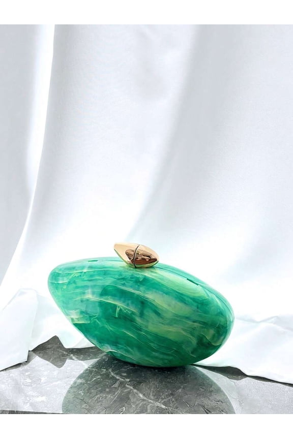 Green Bag With Gold-Tone Clasp Evening Handbag