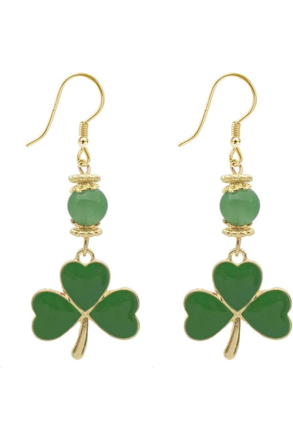 Green Ball Clover Leaf Dangle Earrings for Women Gold Plated Enamel Heart Shamrock Statement Charms Drop Lightweight Earring Elegant St.Patrick's Day Holiday Costume Jewelry