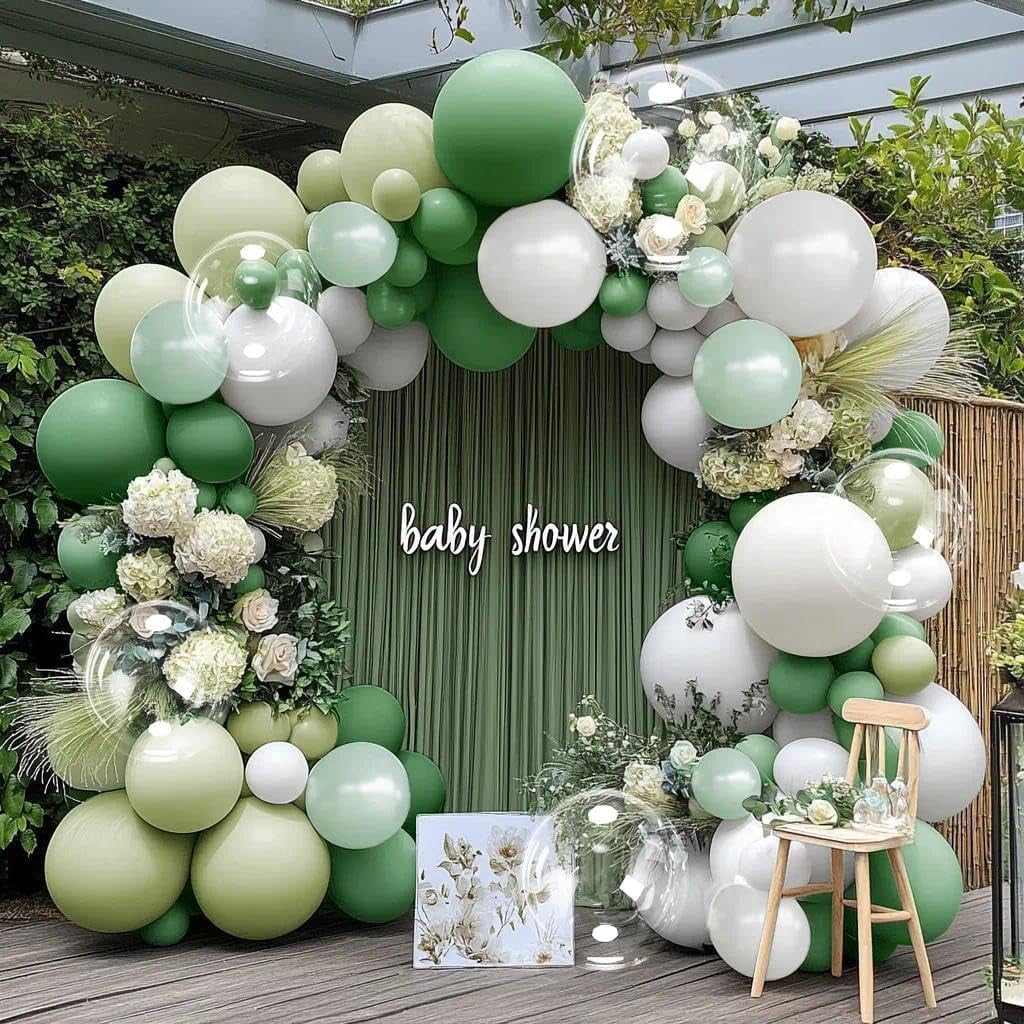 Green Balloons Double Stuffed Green White Balloons Latex Dusty Green Bobo Balloon Arch Kit for Bridal Shower Birthday Baby Shower Wedding Anniversary Baptism Decor