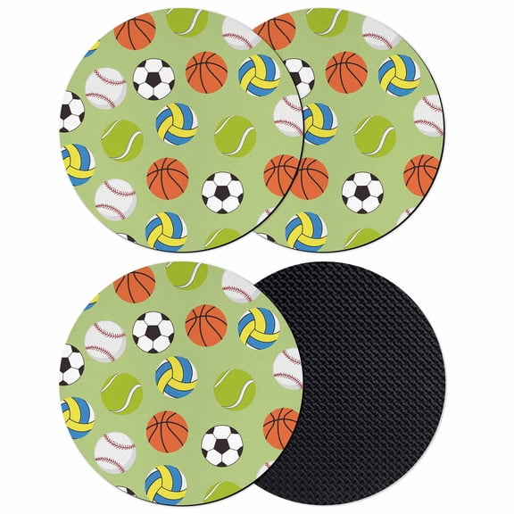 Green Balls Coasters Set of 4, Absorbent Coasters for Drinks, Baseball Tennis Basketball Football Coaster for Desk Coffee Table Protection, Home Decor House Warming Gifts 4"