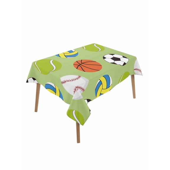 Green Balls Rectangle Tablecloth, Baseball Tennis Basketball Football Waterproof & StainResistant Tablecloth, Washable Oil-proof Table Cover for Dining/Party/Wedding/Camping/Buffet 52x70 In