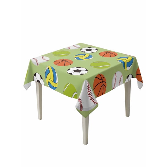Green Balls Table Cloth, Waterproof Tablecloth for Square Tables, Baseball Tennis Basketball Football Reusable Washable Fabric Table Cover for Restaurant Kitchen Dining Tables 54"x54"