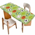 thumbnail image 1 of Green Balls Table Cloths for 8 Foot Rectangle Tables, Baseball Tennis Basketball Football Patio Waterproof Elastic Fitted Tablecloths, Washable Rectangular Table Cover for Camping, 1 of 8