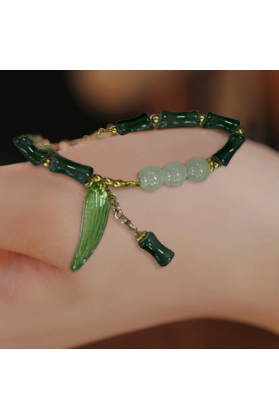 Green Bamboo Bracelet under $5! CQCYD Retro Green Bamboo Bracelet, Natural Stone Beaded Jewelry for Women, Fashionable Adjustable Bracelet for Daily Wear Gift
