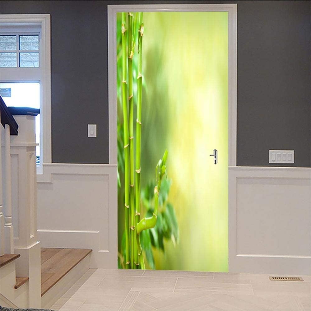 Green Bamboo Forest Door Stickers Wallpaper Ink Painting Style Door ...