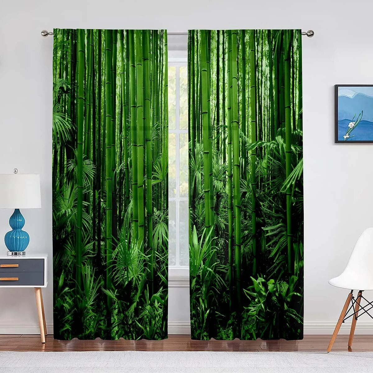 Green Bamboo Forest Exotic Jungle Sheer Voiles Curtain for Living Room