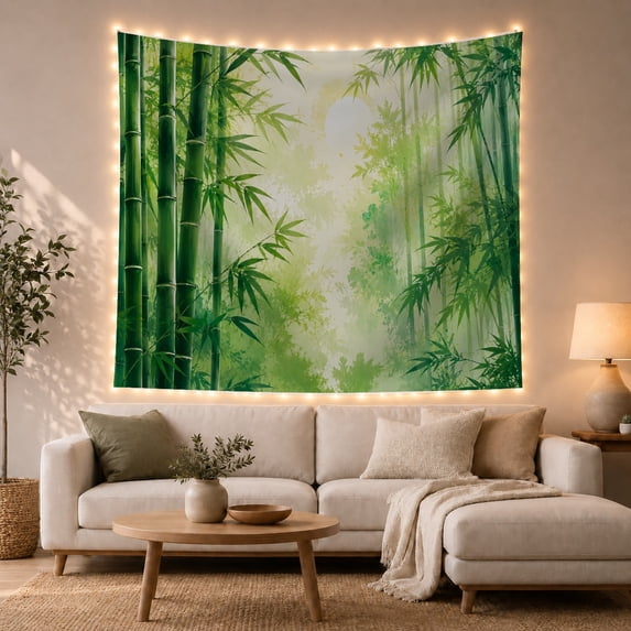 Green Bamboo Forest With Misty Light, Serene Japanese Inspired Style for Nature Lovers, Botanical Wall Art, Housewarming Gift, Tapestry Wall Hanging for Bedroom and Living Room