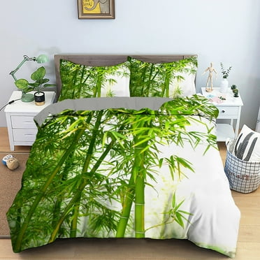 Green Bamboo King Single Double Bedding Set Bamboo Leaves Duvet Cover Nature Plant Quilt Cover Polyester Comforter Cover