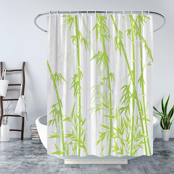 Green Bamboo Shower Curtain Asian Forest Leaf Botanical Nature Bamboo Bathroom Decor Curtain Set with Hooks 36"W x 72"L (Pack of 1)