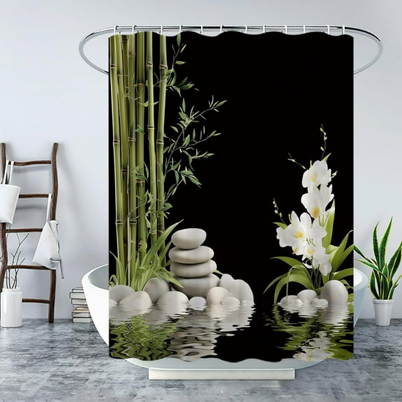 Green Bamboo Shower Curtain Plant Bamboo Asian Forest Leaf Summer Nature Natural Scenery Bathroom Decor Curtain Set with Hooks 70"W x 72"L (Pack of 1)