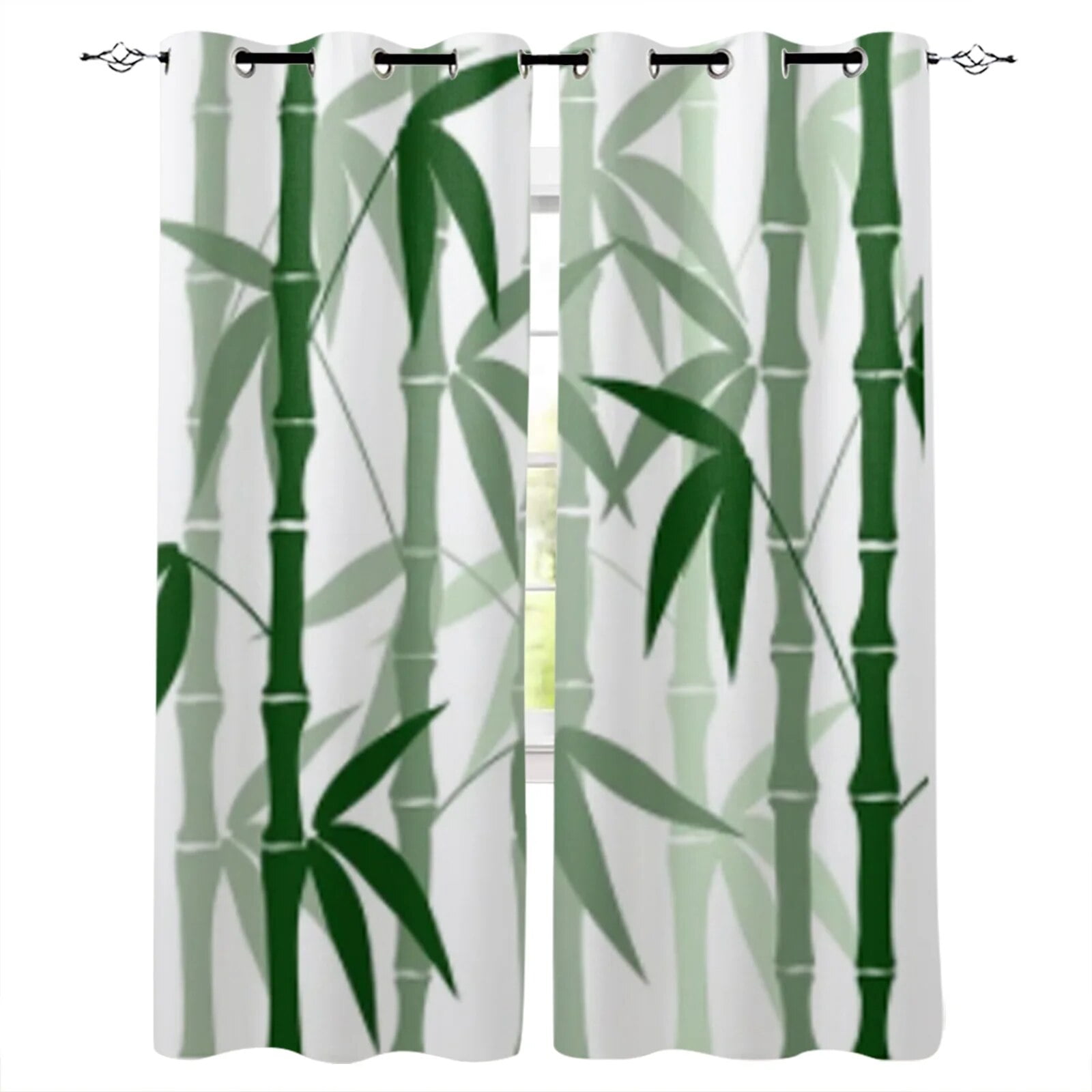 Green Bamboo Thicket Zen Printing Curtains For Bedroom Window Curtain 