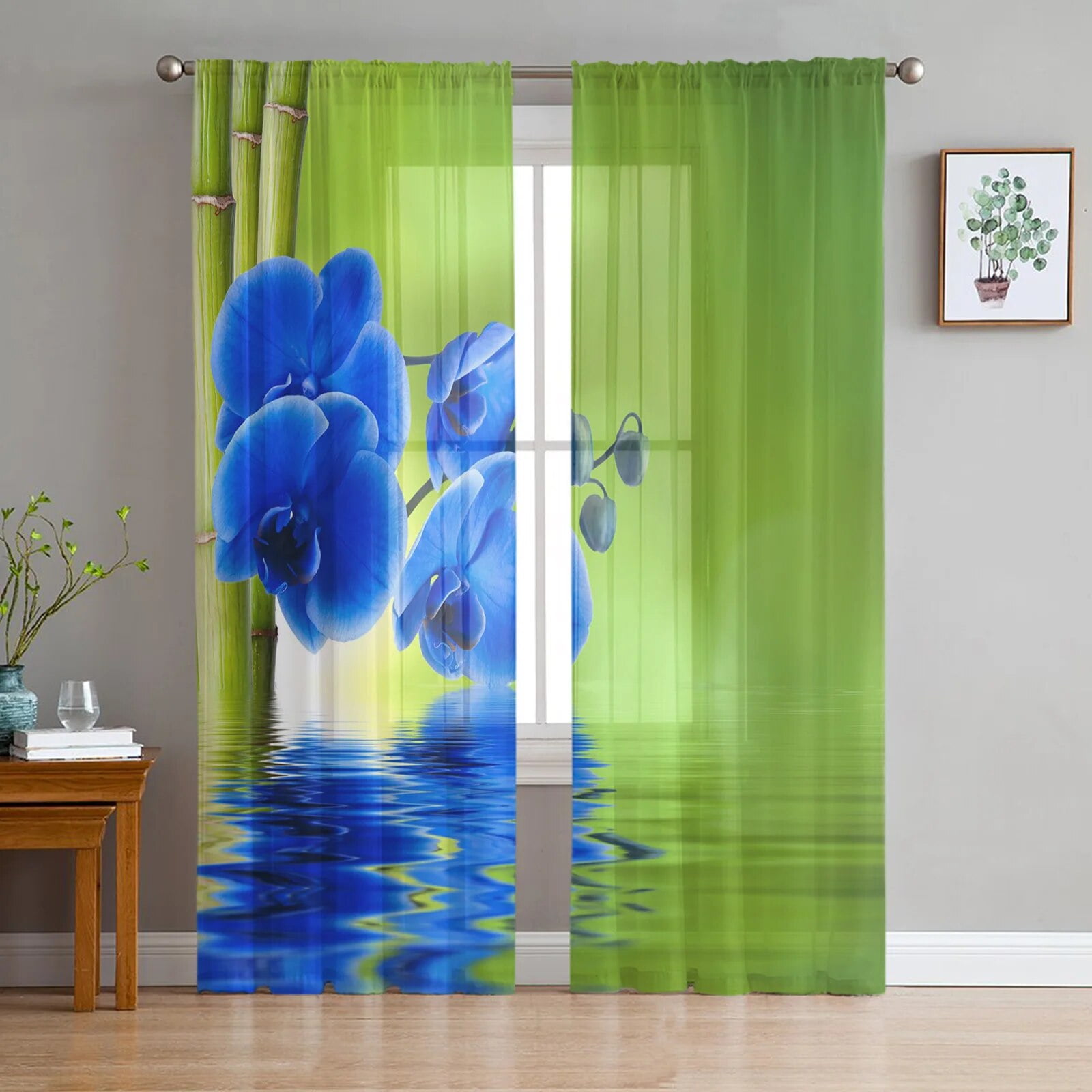 Green Bamboo Zen Plant Tulle Curtains for Living Room Bedroom Modern ...