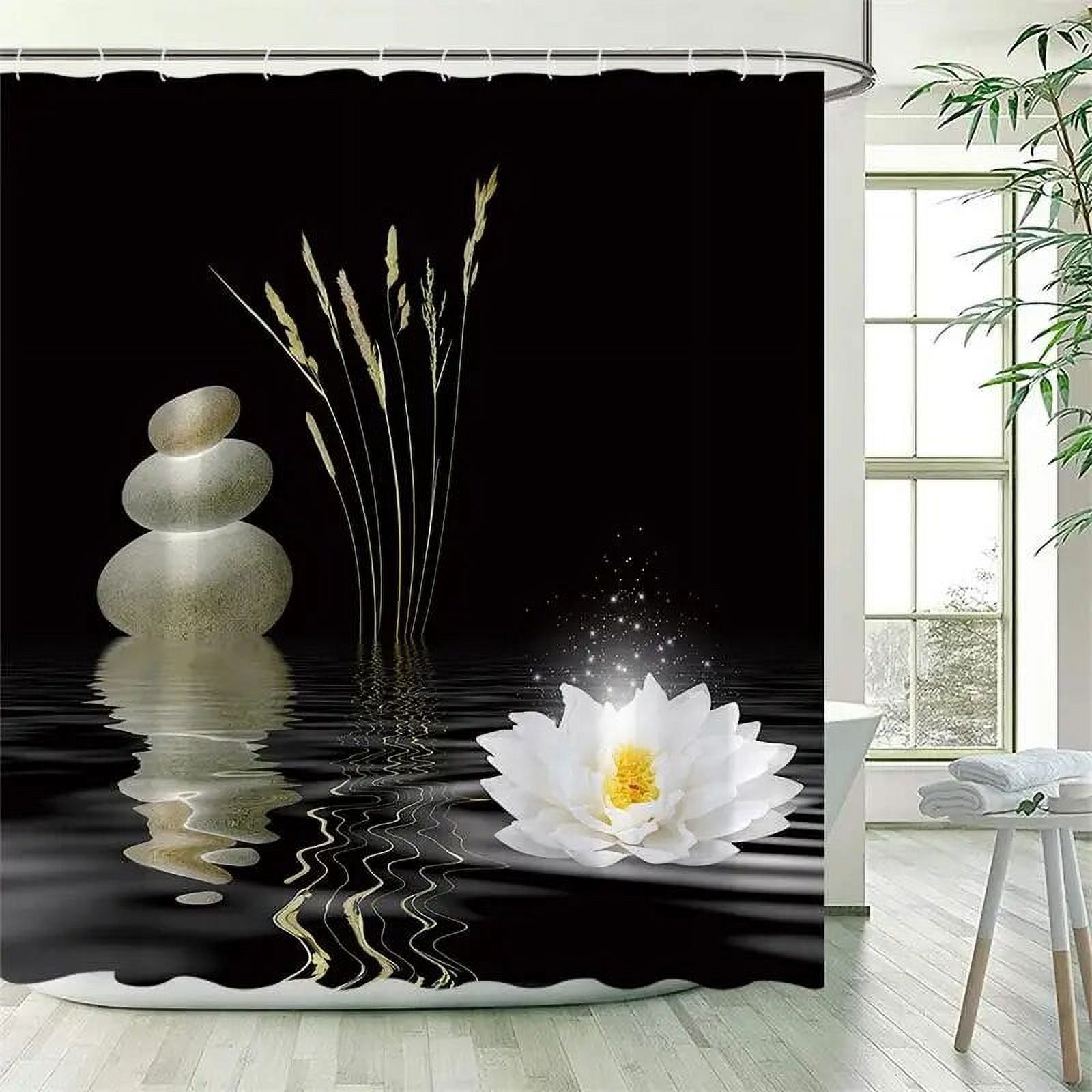 Green Bamboo Zen Shower Curtain Set Purple Orchid Butterfly Grey Stone