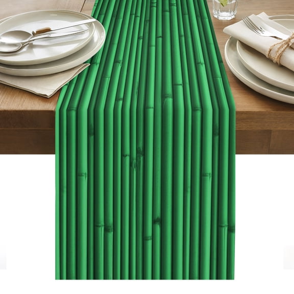 Green Bamboos Cotton Linen Table Runner Natural Vintage Bamboos Tree Plant Image Dining Table Runners for Home Decor Party Dining Room Restaurant Kitchen Party 13" x 36"