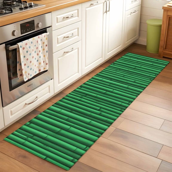 Green Bamboos Runner Rugs 2x6 ft Natural Vintage Bamboos Tree Plant Image Washable Hallway Rugs Non-Slip Floor Mats Absorbent Carpet Bedside Runners for Bedroom Kitchen Bathroom Laundry Room