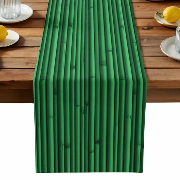 Green Bamboos Table Runner, Natural Vintage Bamboos Tree Plant Image Washable Kitchen Table Runners Dress Scarves for Dining Table Decorations Party, 13x36in