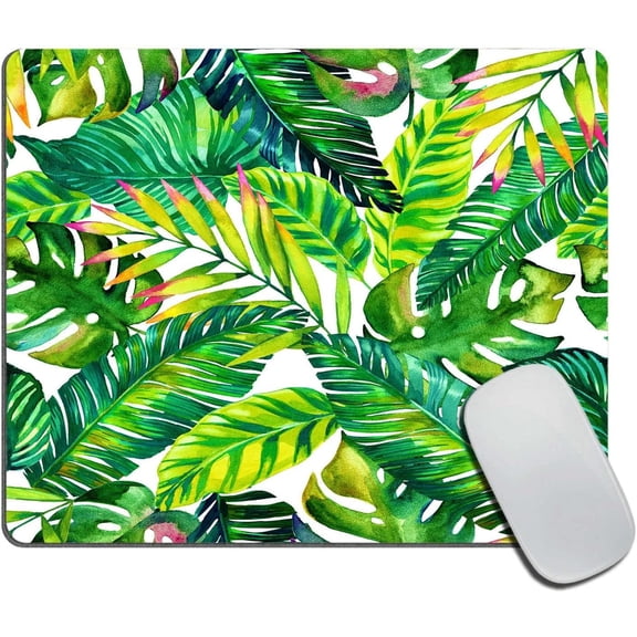 Green Banana Leaves Mouse Pad, Colorful Tropical Leaves Premium-Textured Mouse Mat,Washable Mousepads with Lycra Cloth, Non-Slip Rubber Base Small Mousepad, 9.5×7.9×0.12 inches