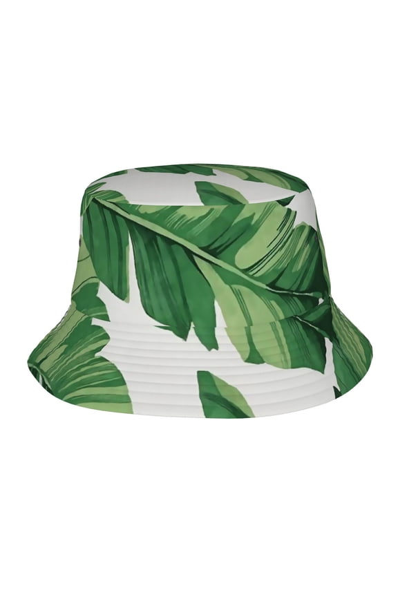Green Banana Leaves Unisex Bucket Hat, Upf 50+ Sun Protection, Packable & Foldable Fisherman Hat For Men & Women, Lightweight Uv Sun Hat For Beach, Fishing, Hiking, Camping