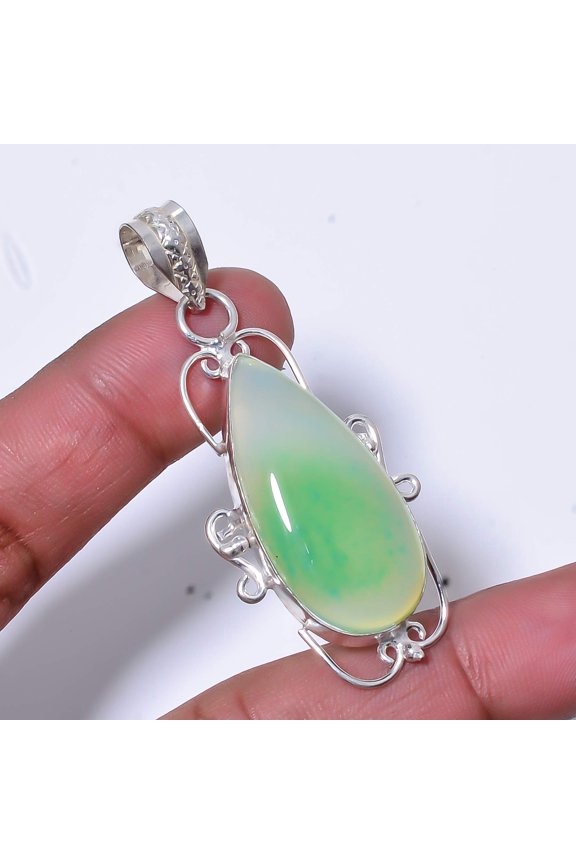 Green Banded Agate - Botswana Handmade 925 Sterling Silver Pendant 2.34" P47