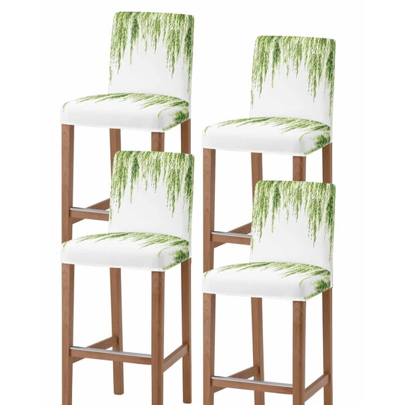 Green Bar Stool Covers Set of 4, Summer Botanical Leaves Watercolor Stretch Washable Bar Chair Covers with Backs, Removable Pub Counter Height Chair Cover for Kitchen Dining Room Cafe