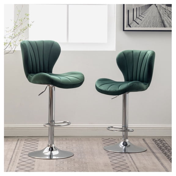 Green Bar Stools Set of 2, Ellston Adjustable Swivel Counter Stools - Contemporary Fabric Upholstery, 360 Swivel, Adjustable Height, Kitchen Island Bar Chairs