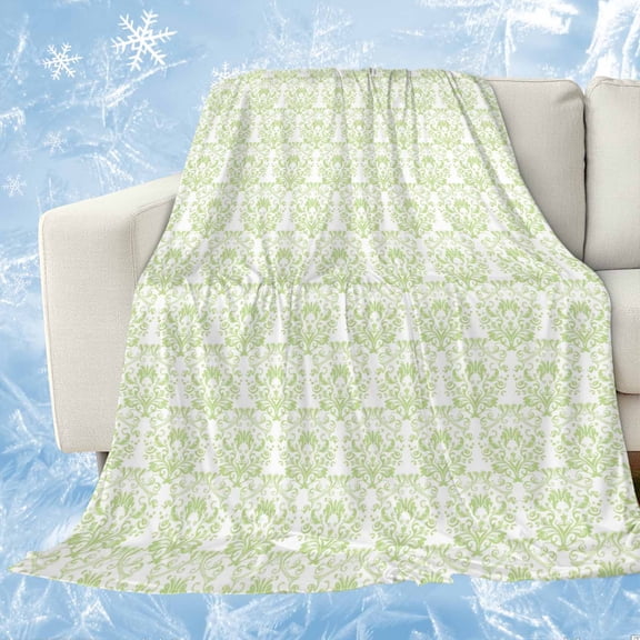 Green Baroque Cooling Blanket, Lightweight Breathable Summer Throw Blanket with Double Sided Cold Effect, Abstract Art Floral Pattern Picnic Beach Blankets Bed Sheet for Hot Sleepers 30"x40"