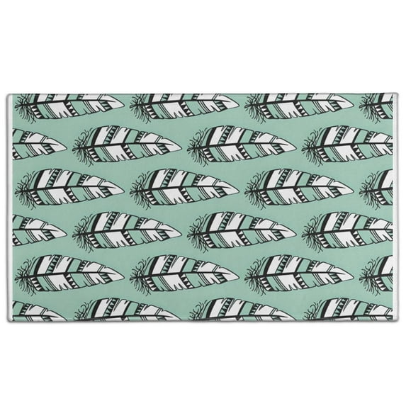 Green - Based Black and White Geometric Feather Pattern Door Rugs,Washable Non Slip Door Mats Indoor,Decorative Door Mats,Entry Mat Indoor for Entrance,Bedroom,Kitchen,Bathroom,17"x30"