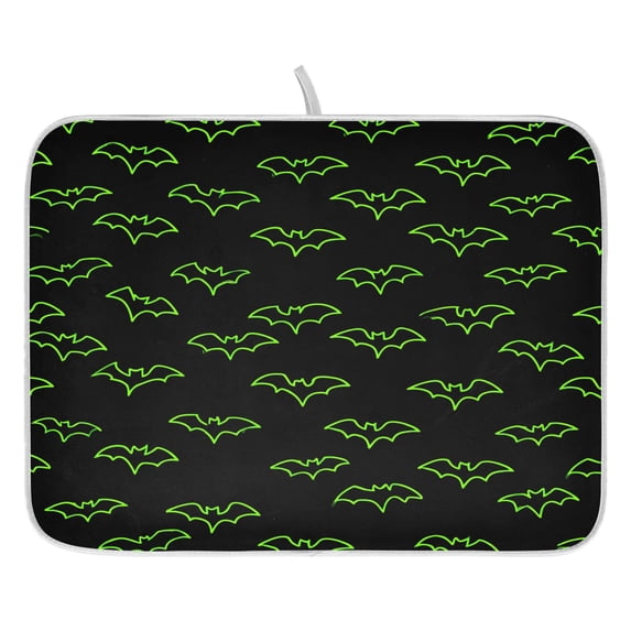 Green Bat Pattern Drying Dish Mat Quick Drying Absorbent Soft Durable for Kitchen 18" x 24"